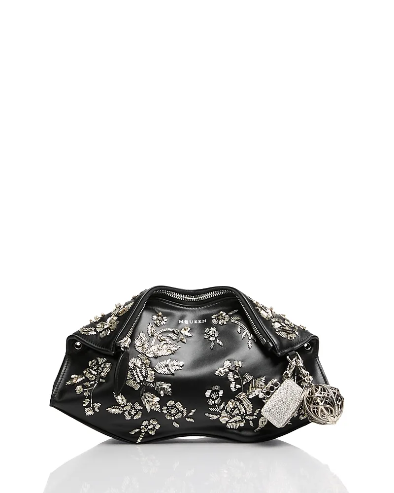 Floral Embroidery Leather Shoulder Bag by Mcqueen