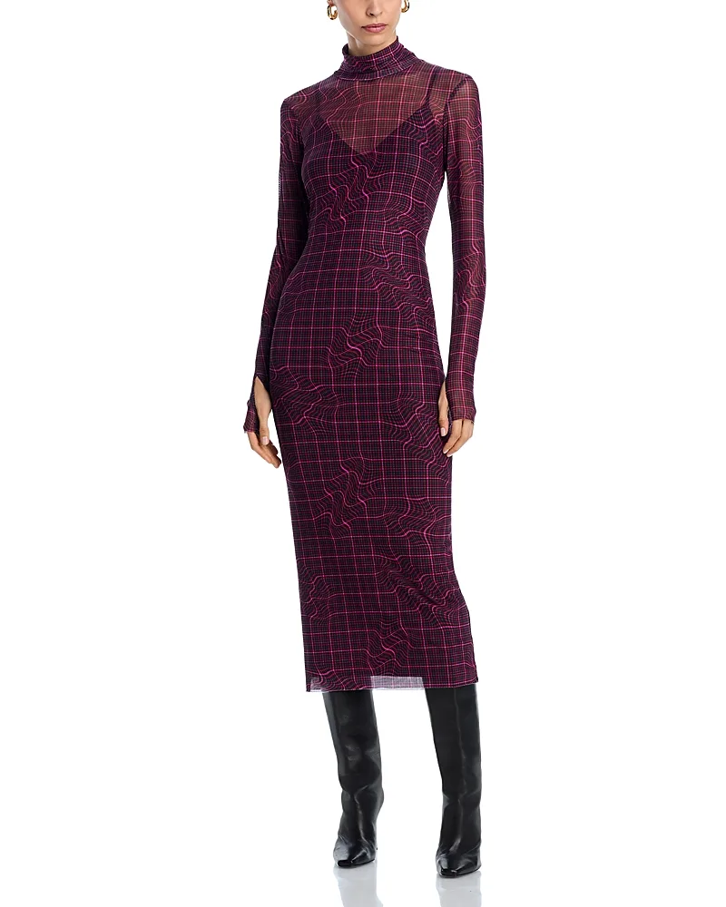 Shailene Turtleneck Long Sleeved Mesh Dress by Afrm