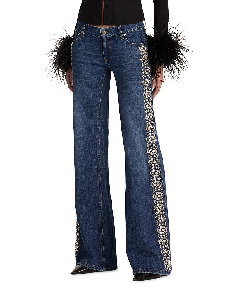 Emryn Ultra Low Rise Embellished Relaxed Flare Jeans
