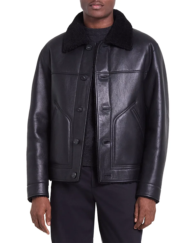 Sleek Merino Shearling Button Jacket by Theory