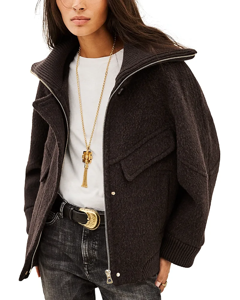 Dani Wool Blend Ribbed Trim Coat by Ba & sh