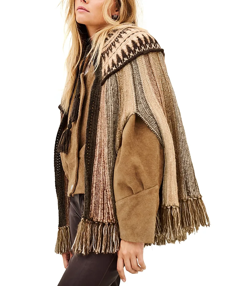 Prato Striped Fringed Poncho by Ba & sh