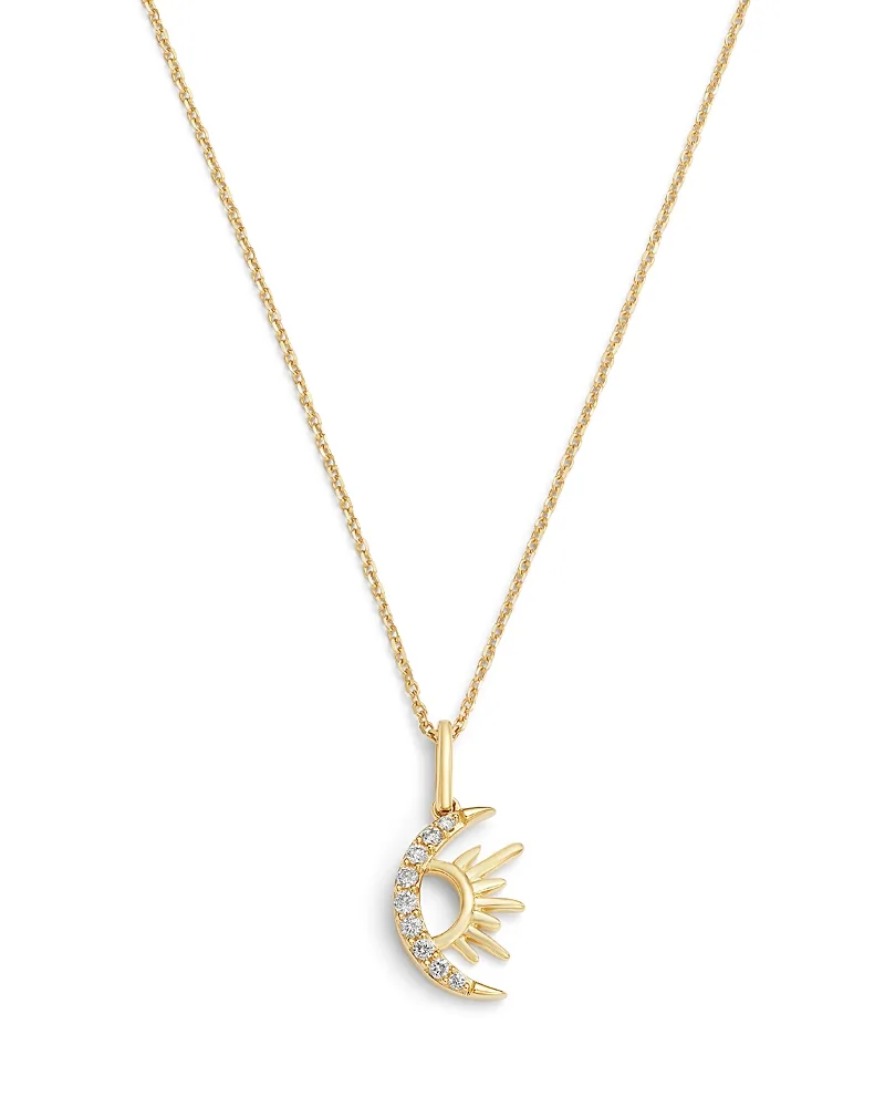 10K Yellow Gold Lab Grown Diamond Sun & Moon Pendant Necklace, 0.07 Tcw