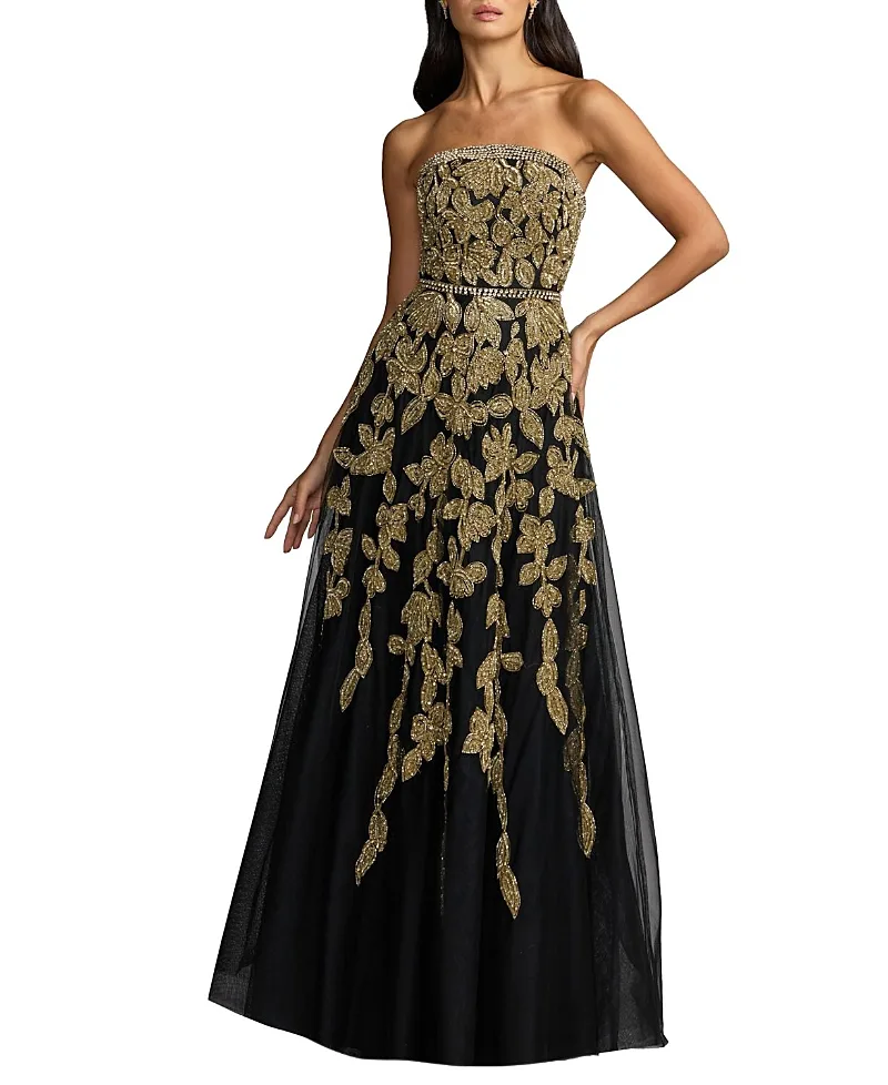 Mac Duggal Floral Embellished Strapless A-Line Gown by M.A.C.