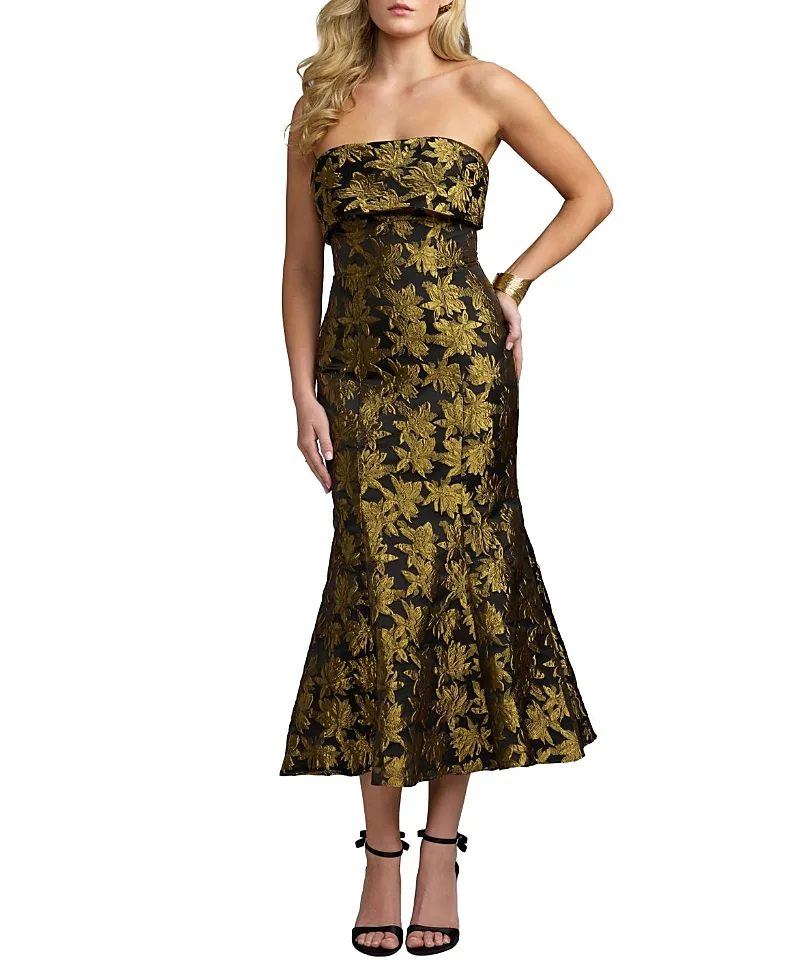 Mac Duggal Metallic Strapless Brocade Mermaid Midi Dress by M.A.C.