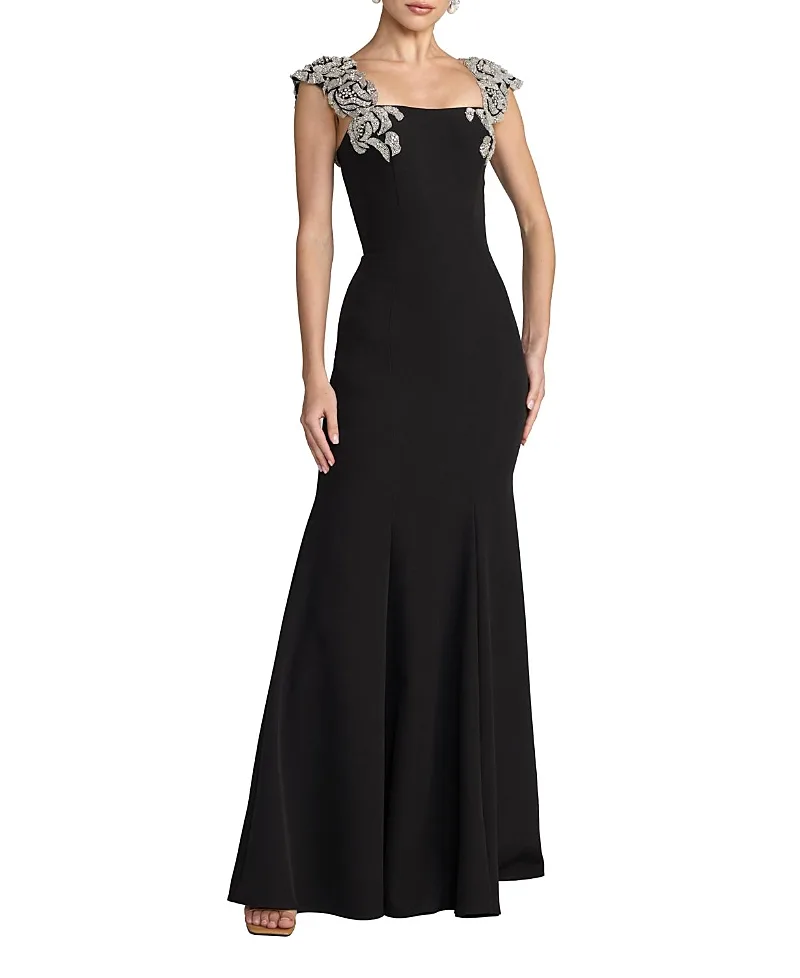 Mac Duggal Crepe Mermaid Gown with Embellished Straps