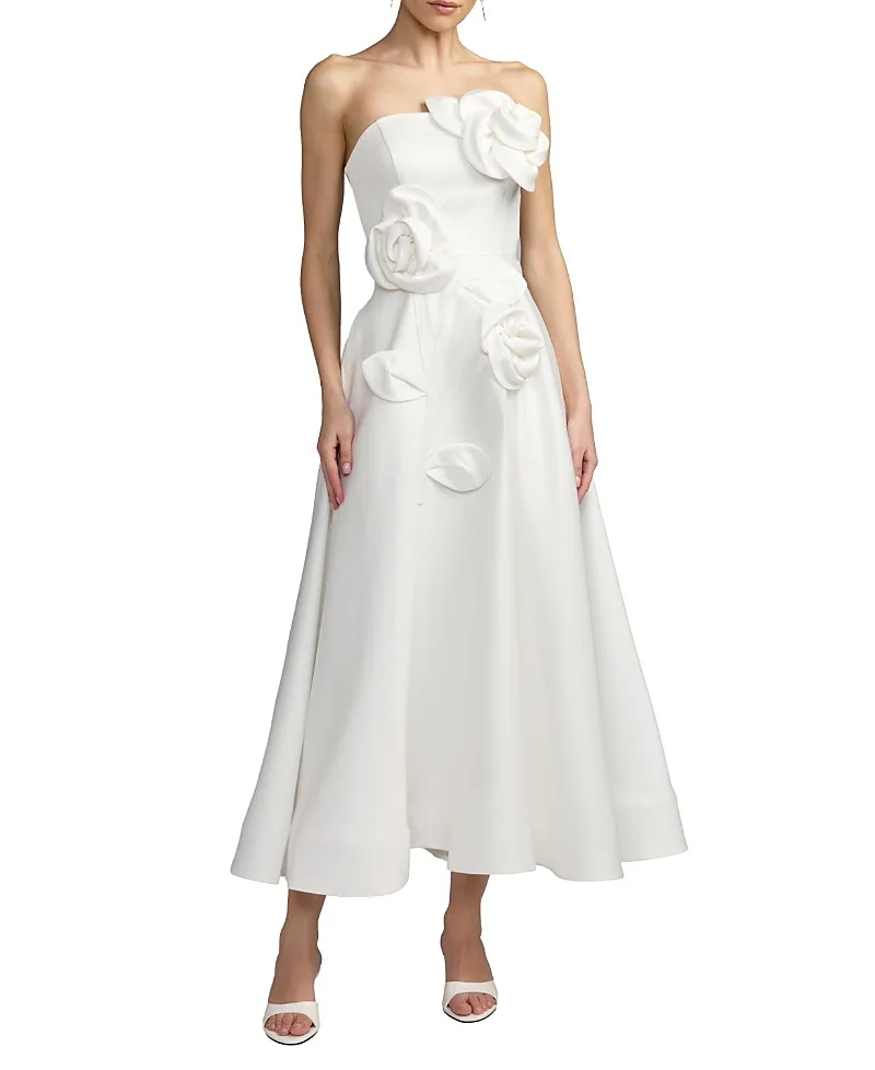 Mac Duggal Strapless Satin A-Line Gown with 3D Floral Applique by M.A.C.
