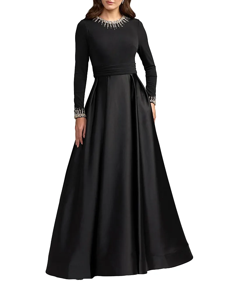 Mac Duggal Jersey and Satin Long Sleeve A-Line Gown by M.A.C.