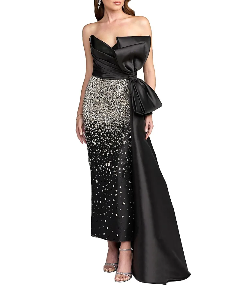 Mac Duggal Strapless Crystal Embellished Satin Dress with Bow by M.A.C.