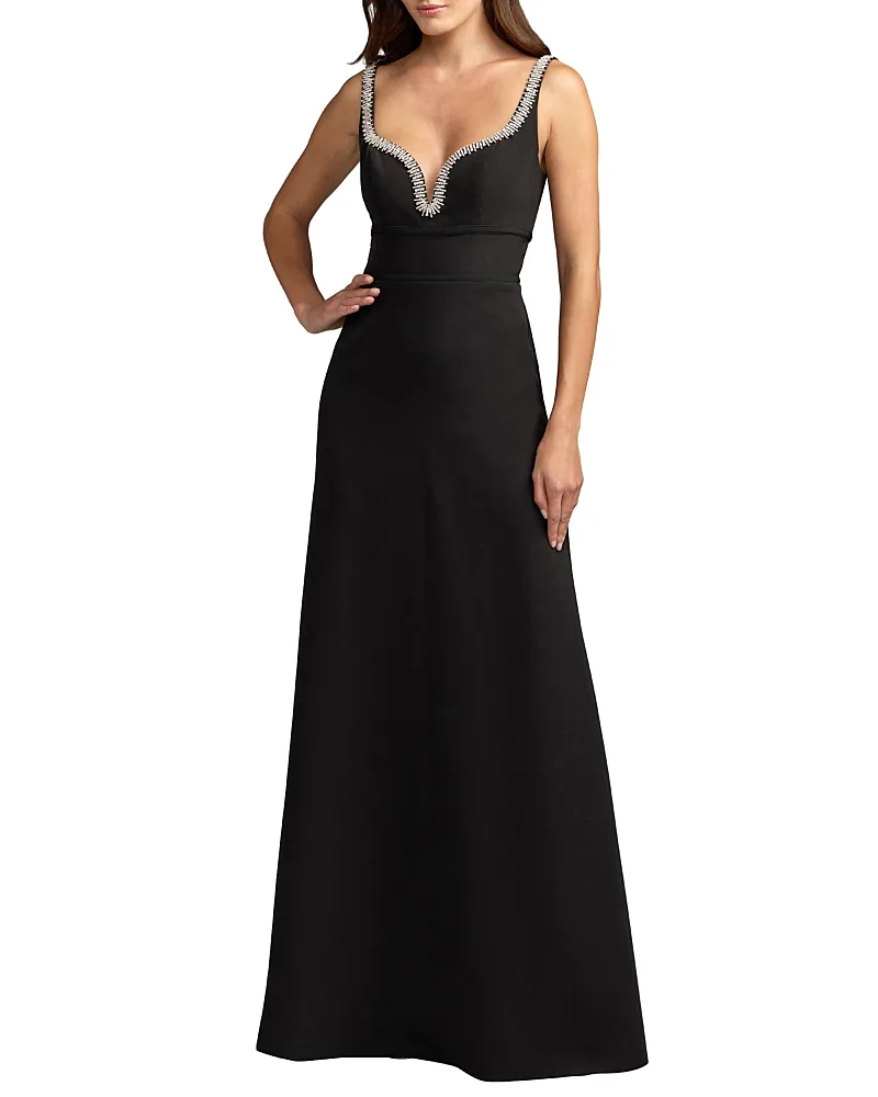 Mac Duggal Crepe A-Line Gown with Rhinestone Trim by M.A.C.