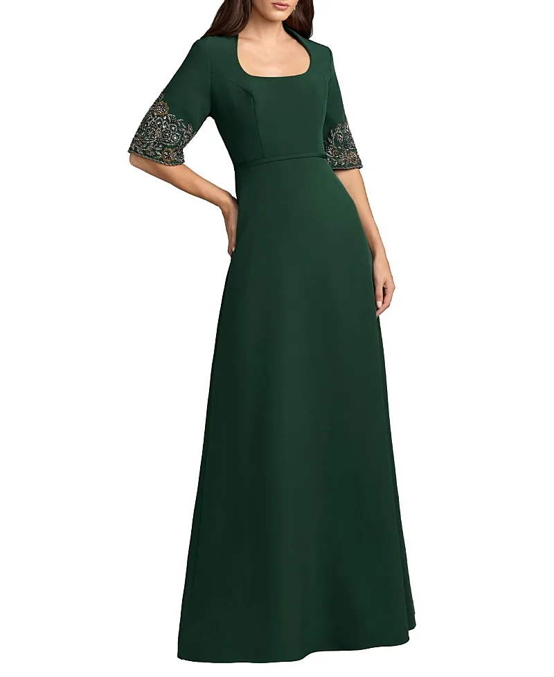 Mac Duggal Scoop Neck Beaded Cuff Crepe Gown by M.A.C.