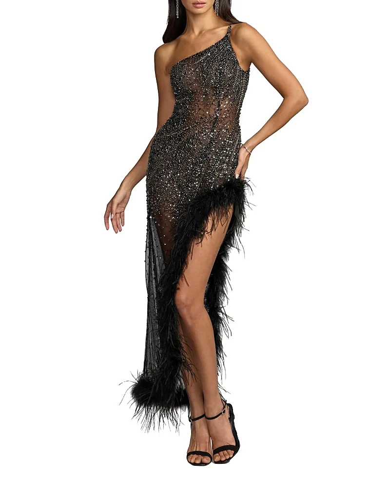 Mac Duggal One Shoulder Embellished Dress with Trim by M.A.C.