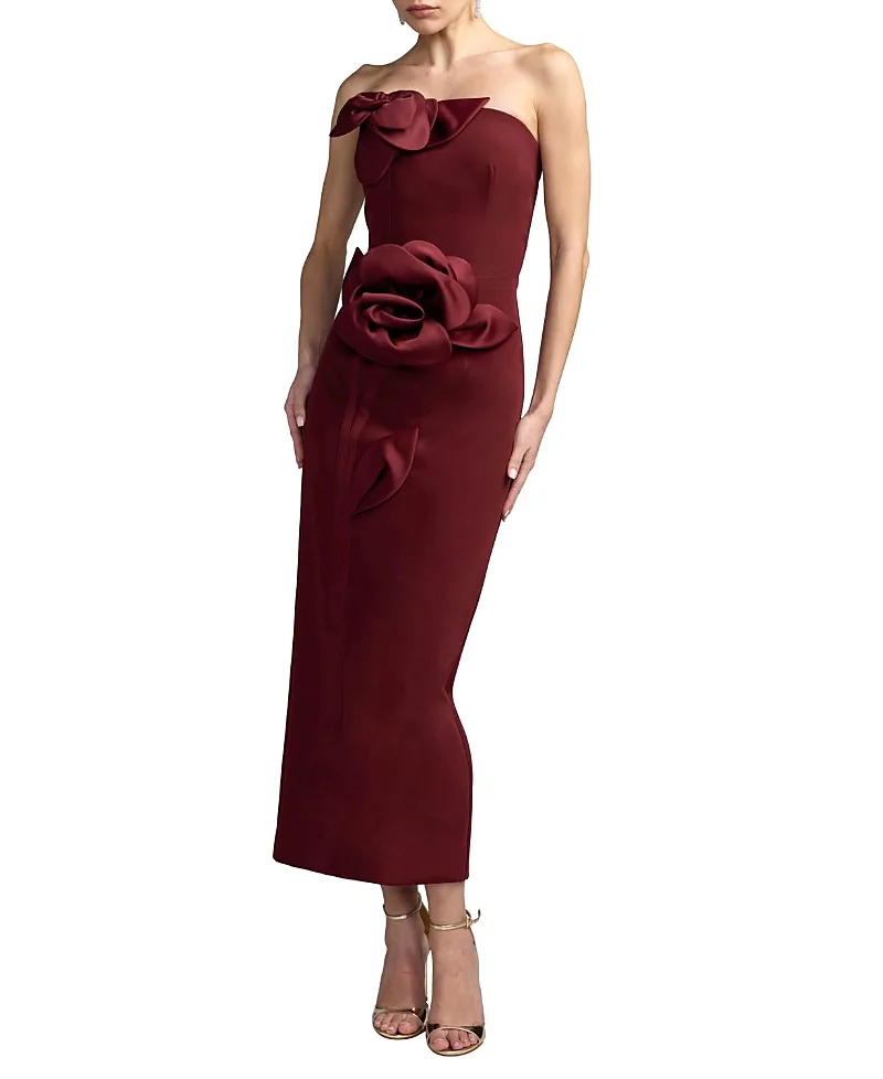 Mac Duggal Strapless Crepe Dress with 3D Satin Flowers by M.A.C.