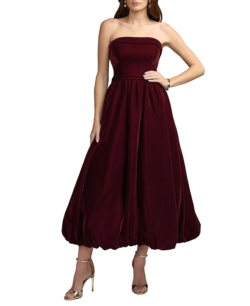 Mac Duggal Strapless Velvet A-Line Midi Dress by M.A.C.