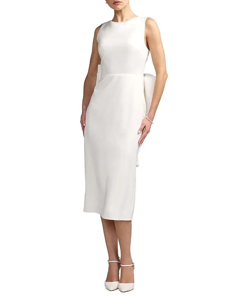 Mac Duggal Embellished Crepe Sleeveless Midi Dress with Bow by M.A.C.