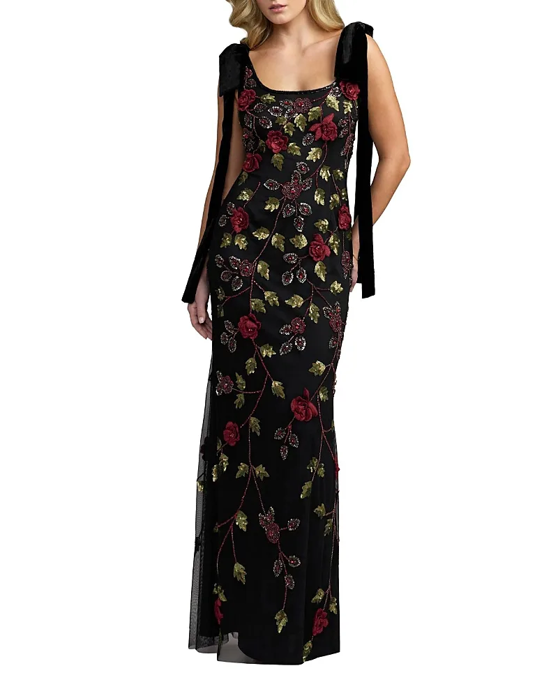 Mac Duggal Cap Sleeve Column Midi Dress with Floral Beading by M.A.C.