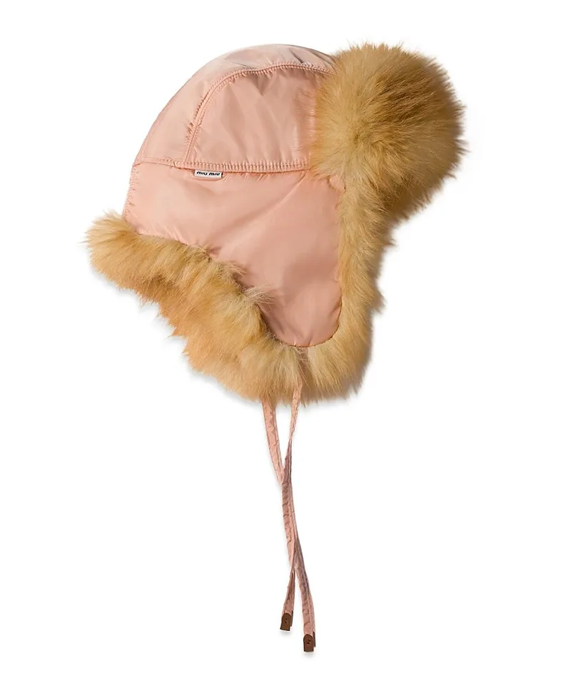 Technical Fabric and Faux Fur Trapper Hat by Miu Miu