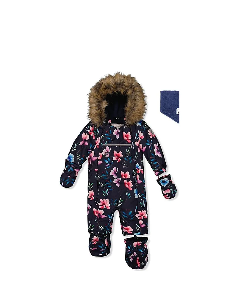 Play Floral Faux Fur Hood Car Seat One Piece Snowsuit by Deux Par Deux