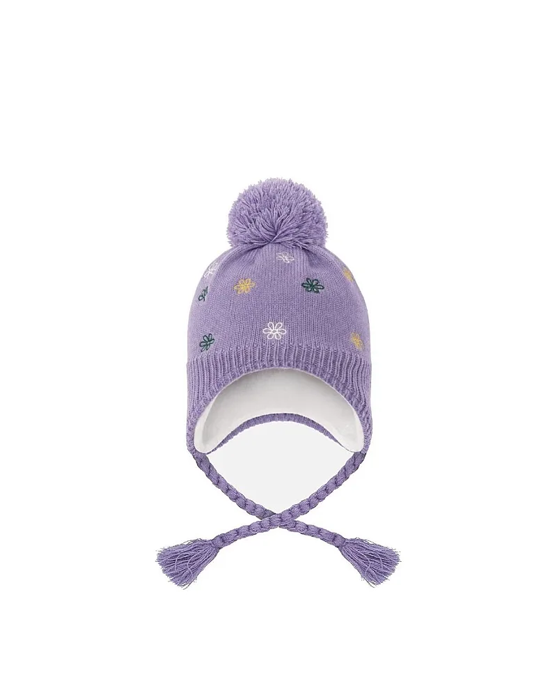 Winter Peruvian Embroidered Fleece-Lined Pompom Knit Hat by Deux Par Deux