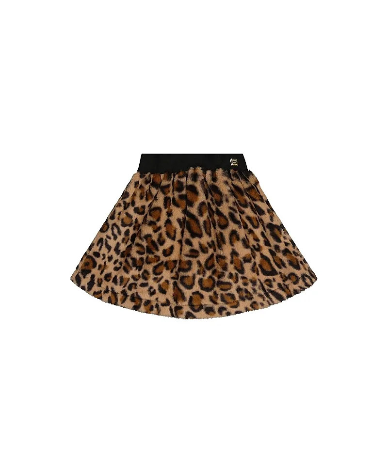Leopard Fleece Elastic Waist A-Line Skirt by Deux Par Deux