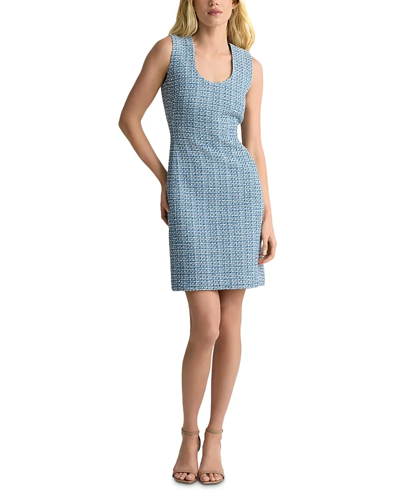 Cotton Blend Scoop Neck Tweed Dress