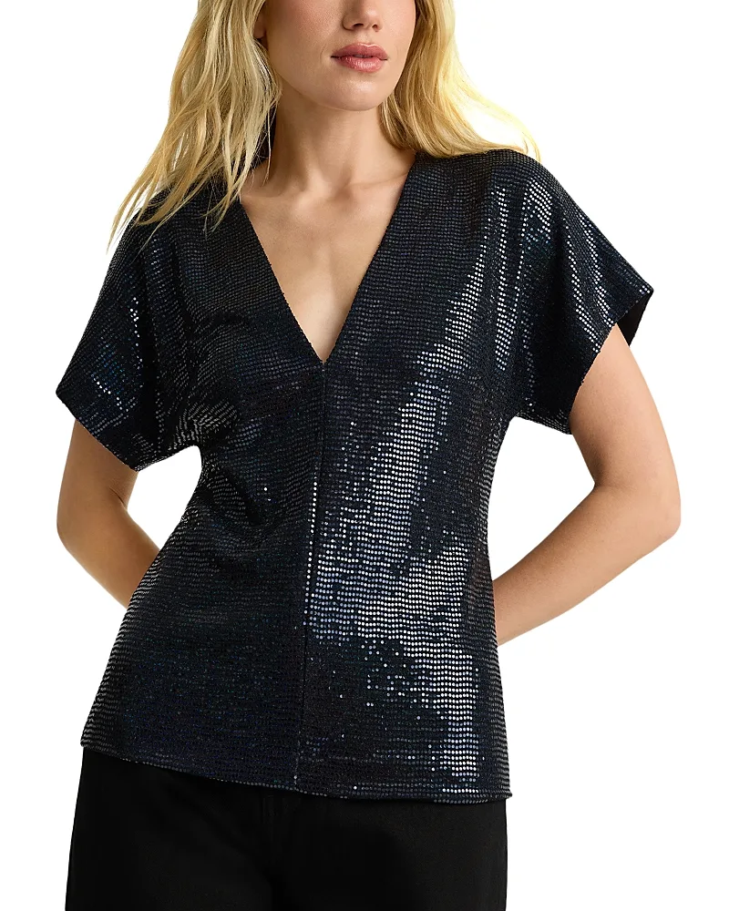 Sequin V Neck Top by St. John
