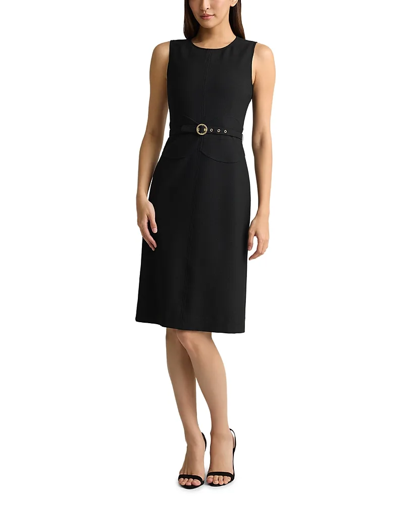 Belted Sleeveless Sheath Dress by St. John