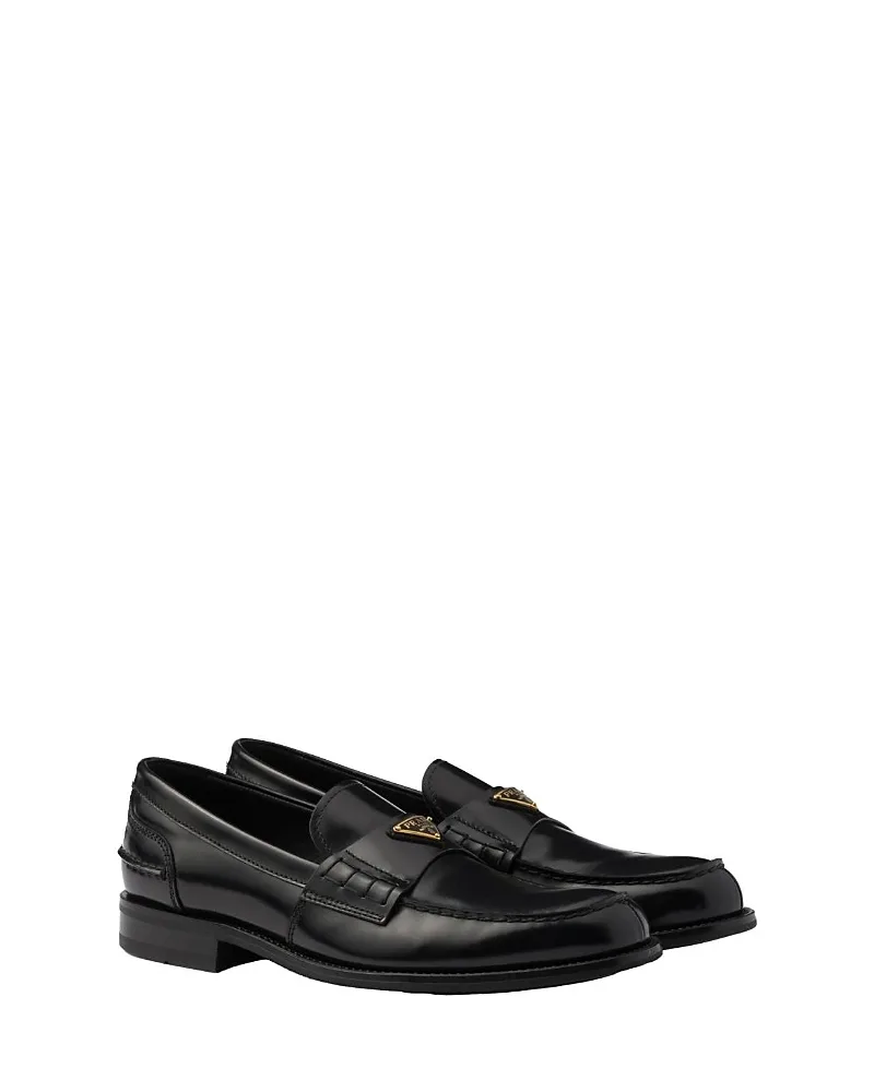 Brushed Leather Loafers by Prada