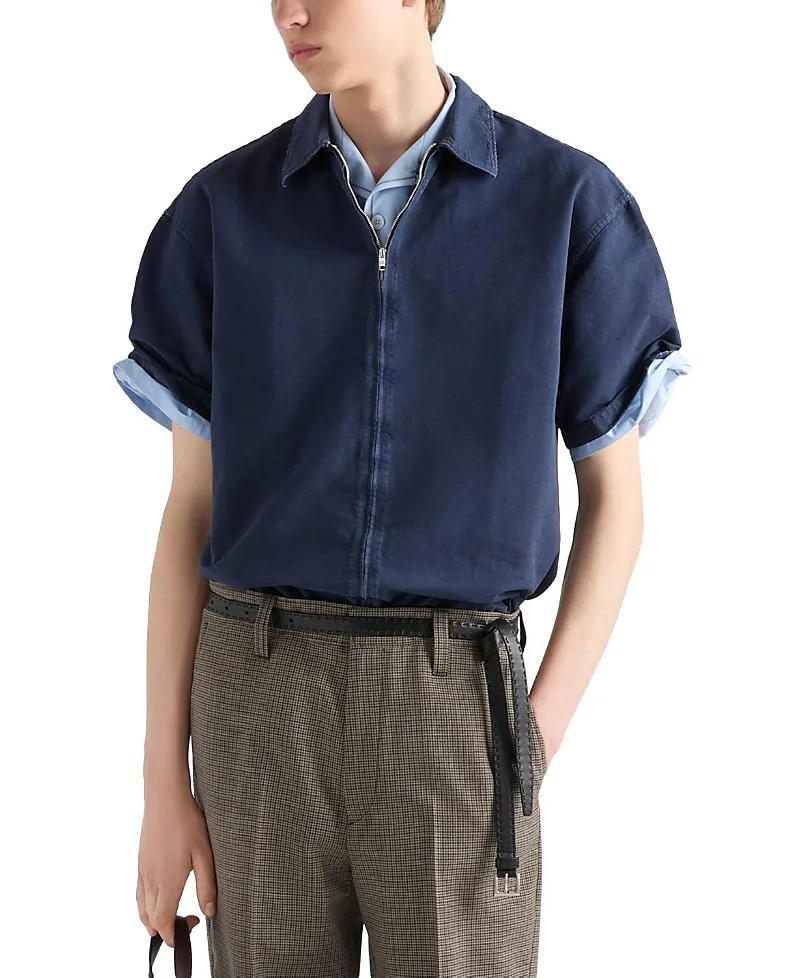 Short-Sleeved Cotton Zipper Shirt by Prada