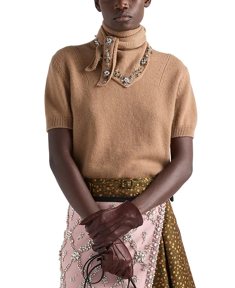 Short Sleeved Cashmere Sweater with Scarf by Prada