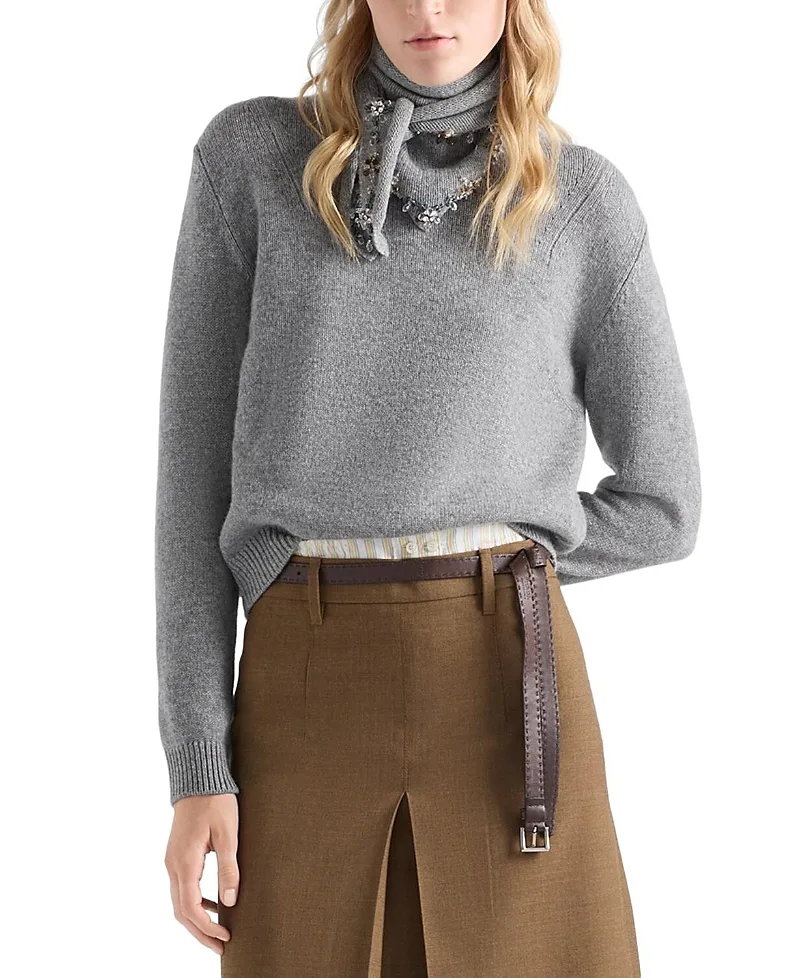 Cashmere Crew-Neck Sweater with Scarf by Prada
