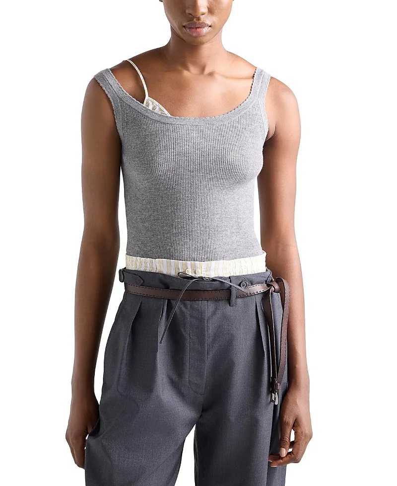 Ribbed Knit Cashmere Tank Top by Prada