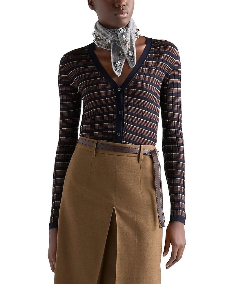 Striped Cashmere and Silk Cardigan by Prada