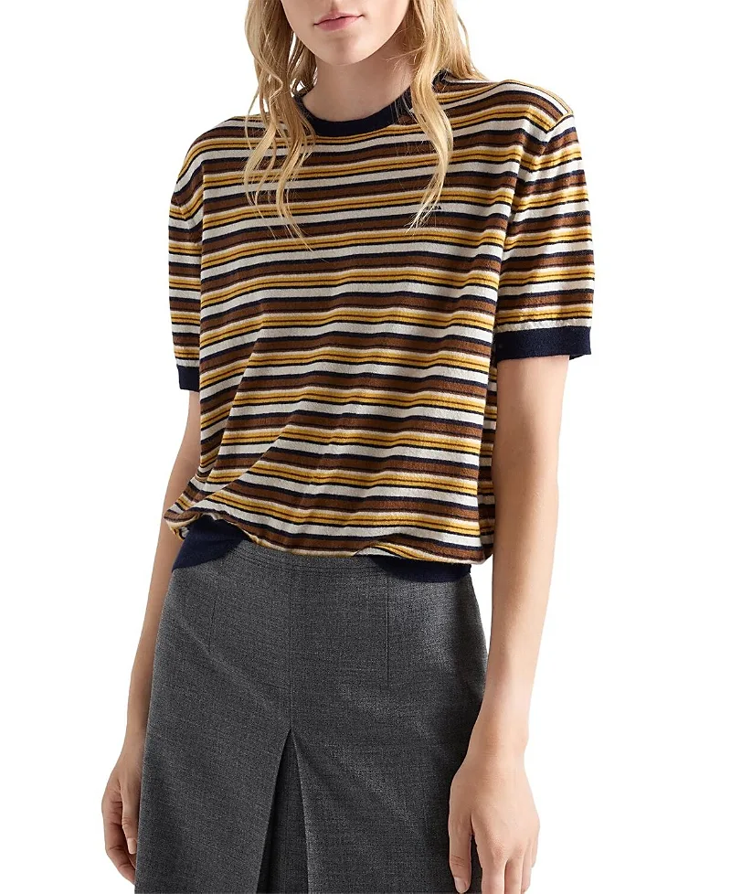 Short Sleeved Striped Cashmere Sweater by Prada