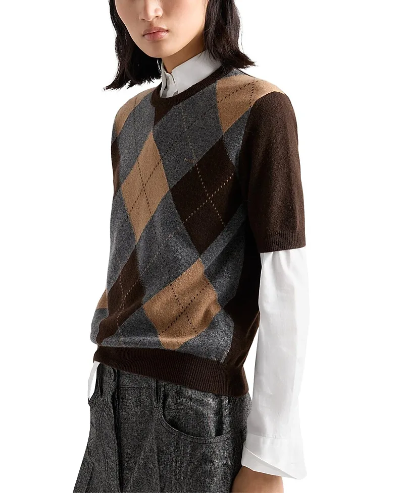 Short Sleeved Argyle Cashmere Sweater by Prada