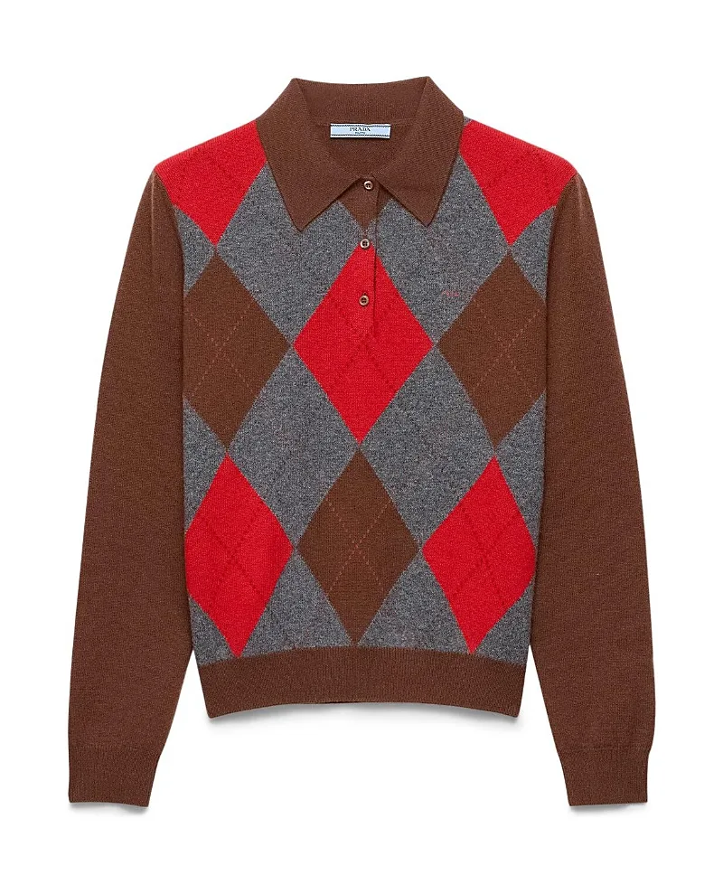 Argyle Cashmere Polo Sweater by Prada