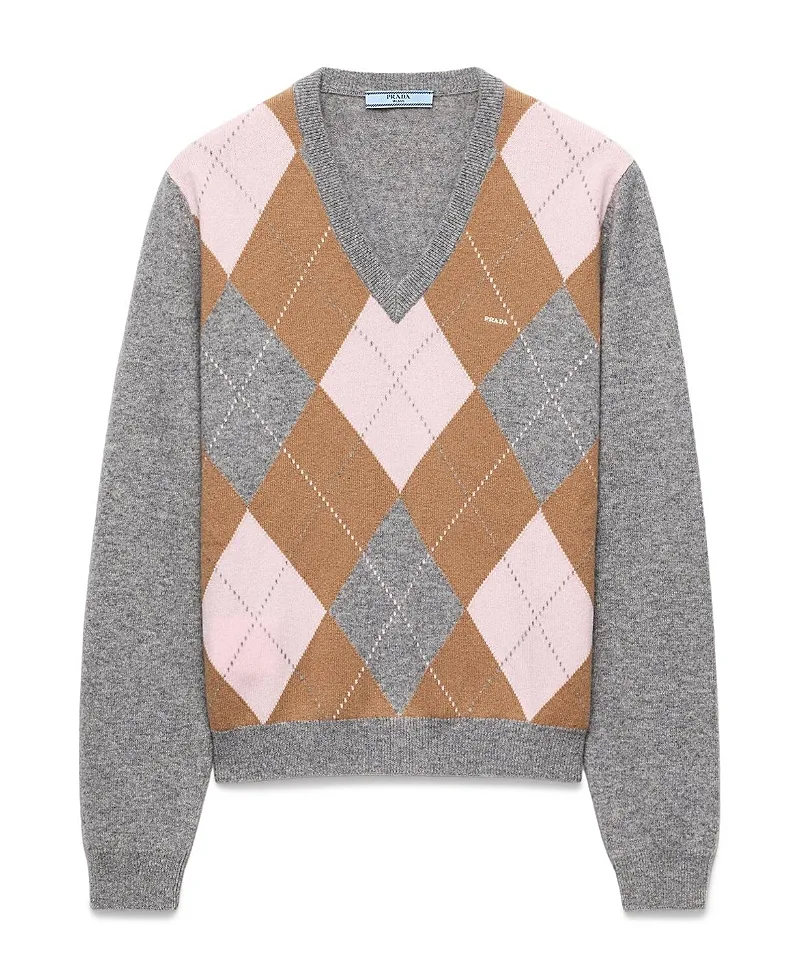 Argyle Cashmere V-Neck Sweater by Prada