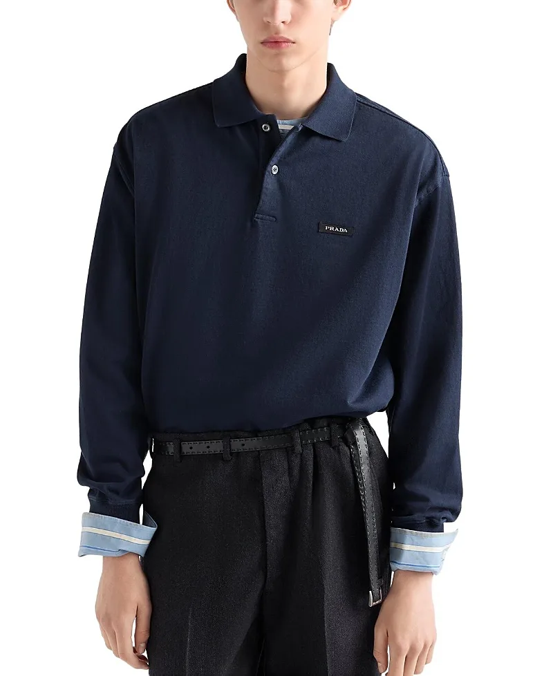 Long-Sleeved Cotton Polo Shirt by Prada