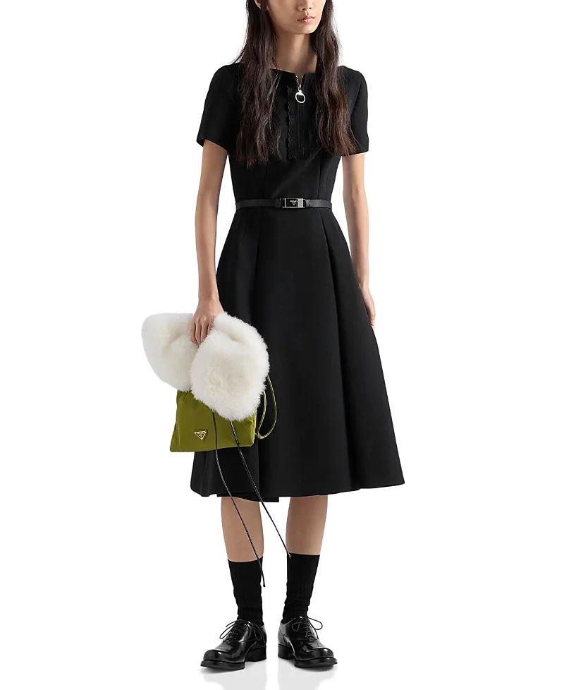 Embroidered Natte Fabric Dress by Prada