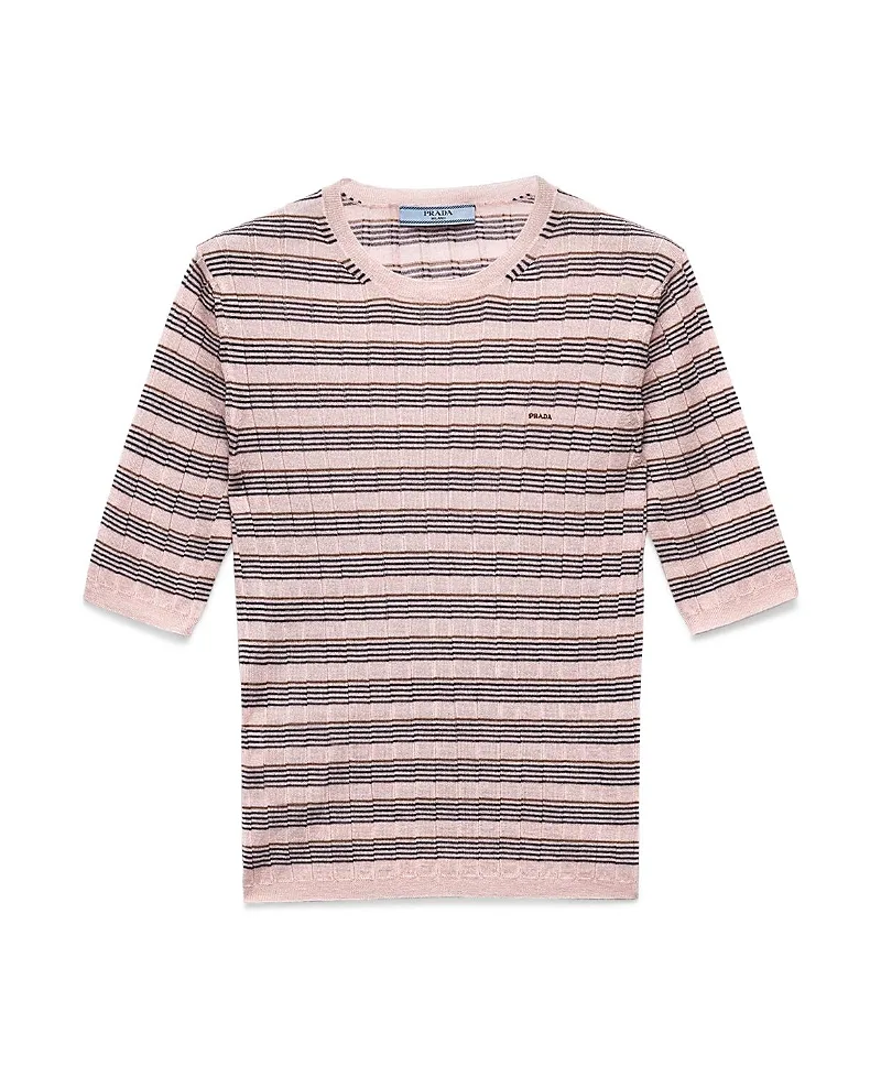 Short Sleeved Striped Cashmere and Silk Sweater by Prada