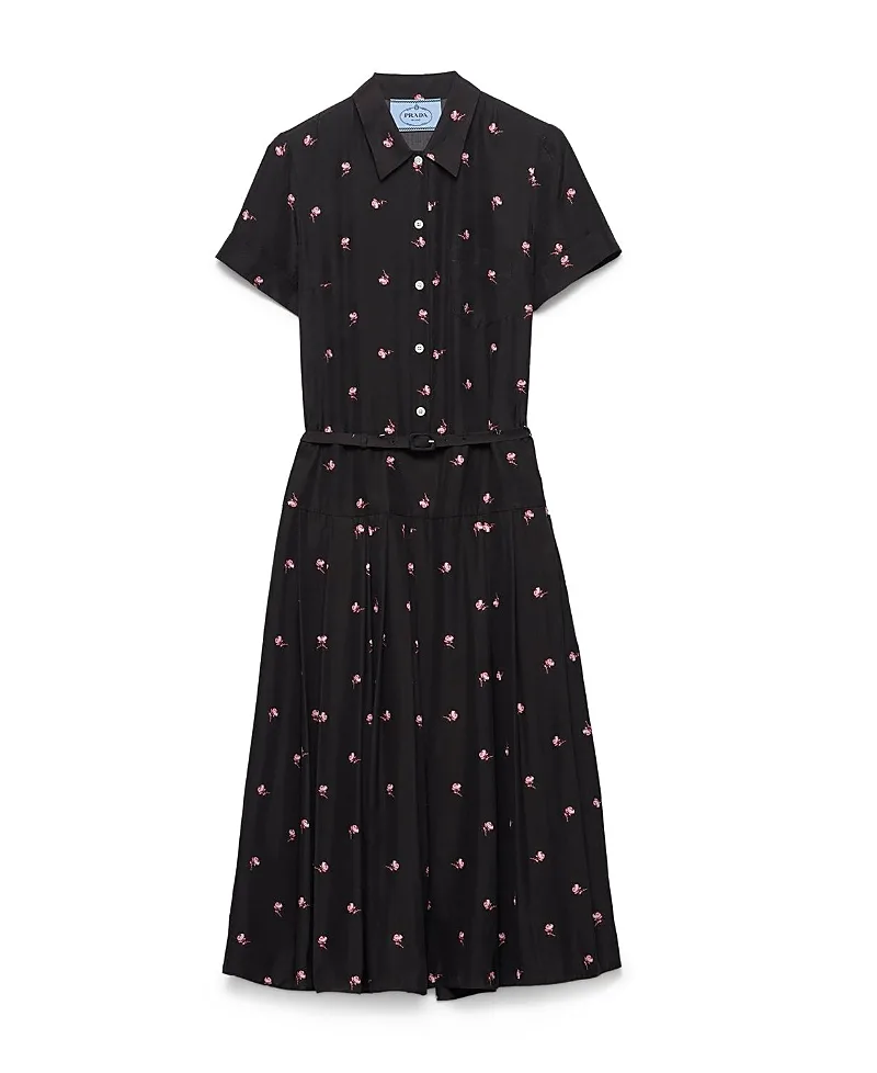 Floral Print Washed Silk Dress by Prada