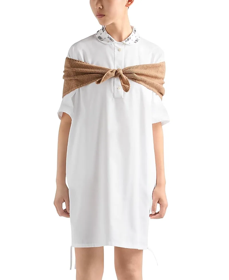 Embroidered Poplin Mini Dress by Prada
