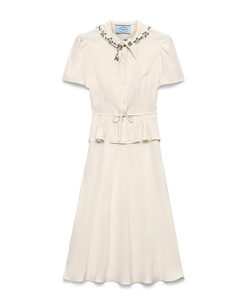 Embroidered Marocain Dress by Prada