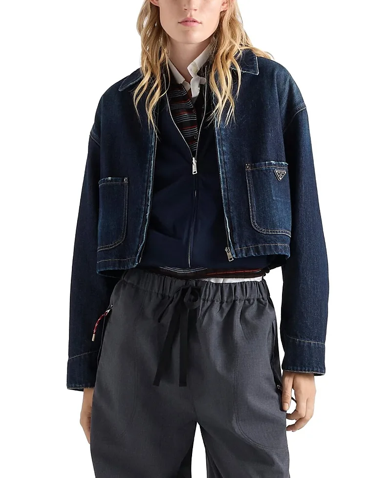 Cropped Denim Blouson Jacket by Prada