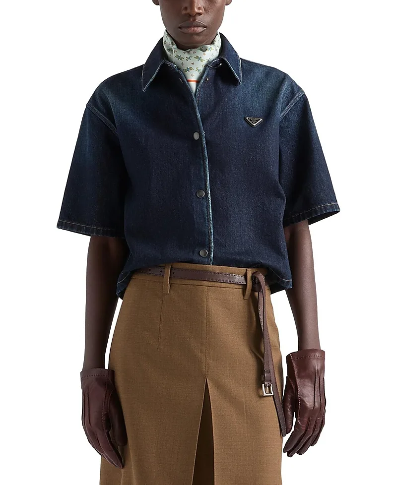 Short-Sleeved Denim Shirt by Prada
