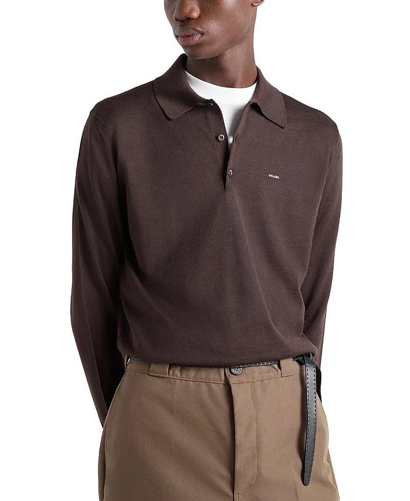 Long-Sleeved Superfine Wool Polo Sweater by Prada