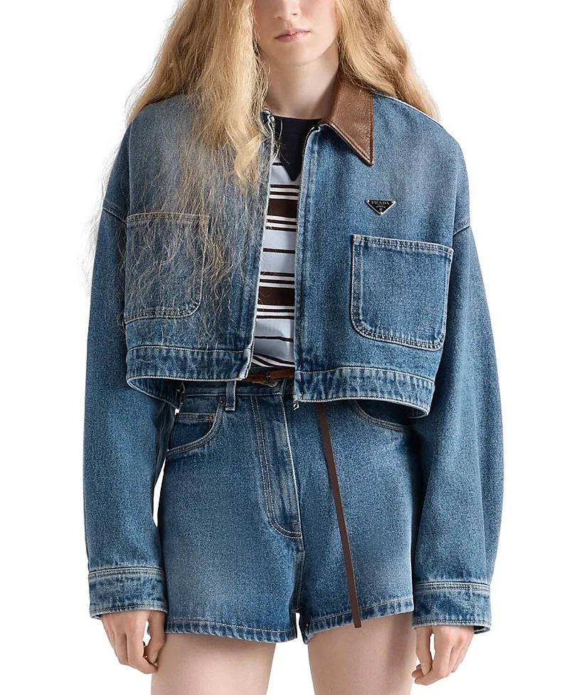 Cropped Denim Jacket by Prada