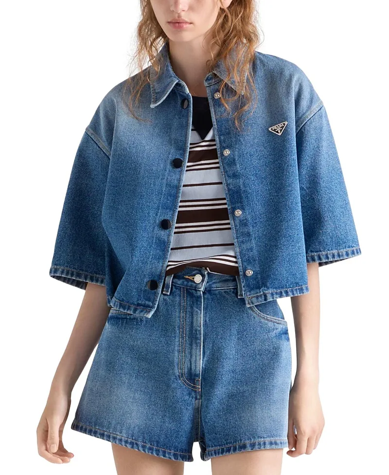 Cropped Denim Shirt Jacket by Prada