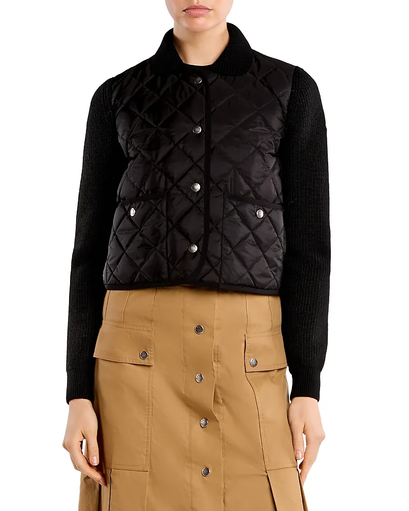 Diamond Quilted Padded Wool Cardigan by Moncler