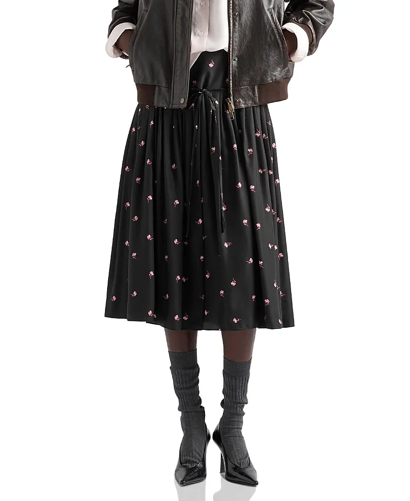 Floral Print Washed Silk Midi-Skirt by Prada